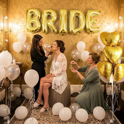 Gold Bridal Shower party decorations with huge 40in Gold BRIDE letter Pearl Balloons BRIDE to be Sash Bridal Veil Diamond Ring Heart shape Balloons For Bachelorette party Wedding supplies