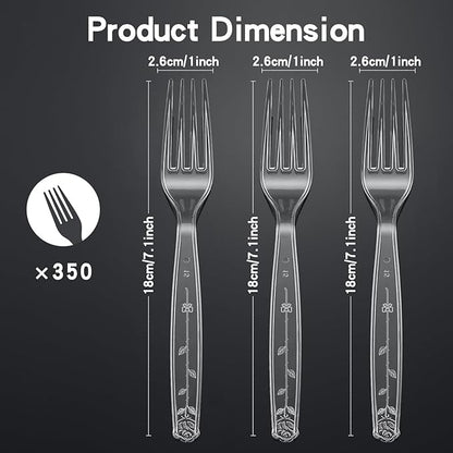 350 Count Clear Plastic forks, Extra Heavy Duty Plastic Forks, Premium Disposable Forks, BPA-Free stainless steel fork disposable for Party Supplies, Weddings and Everyday Use
