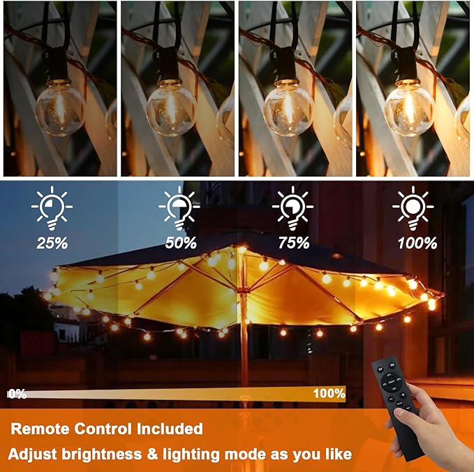 60FT LED String Lights with Remote, G40 Dimmable Globe for Patio, 27 Edison Shatterproof Bulbs, Waterproof Backyard Lights