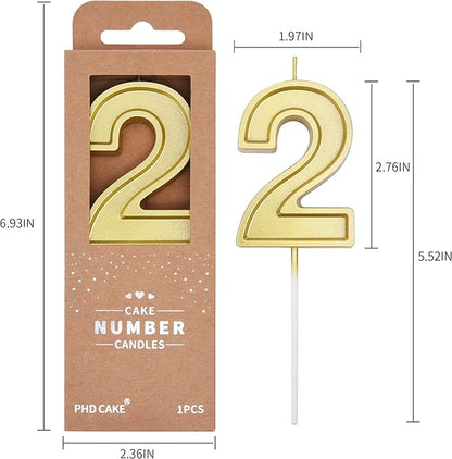 PHD CAKE 2.76 Inch Luxe Gold 2 Number Birthday Candles, Gold Number Candle, Cake Number Candles, Party Celebration