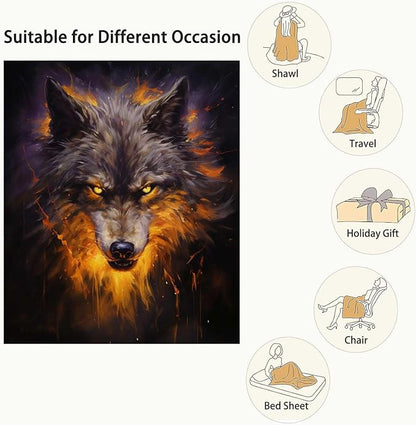 Firmiso Wolf Throw Blanket for Adults, Wolf Gifts for Men and Women, Wild Animal Home Decor for Bed and Living Room, Soft Fleece Throw, 50x40 Inches, 310 GSM, Single Side Printed