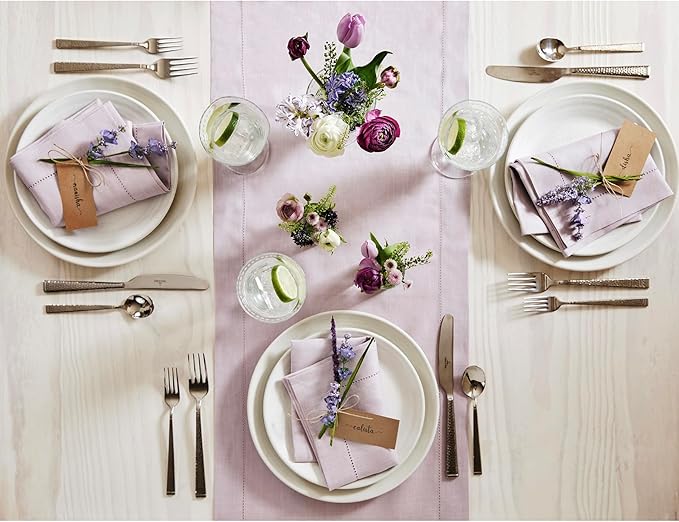 Solino Home Linen Lilac Table Runner 72 Inches Long - 100% Pure Linen Hemstitch Table Runner 14 x 72 Inch for Dresser, Dining, Fall, Autumn, Christmas, New Year - Classic Hemstitch
