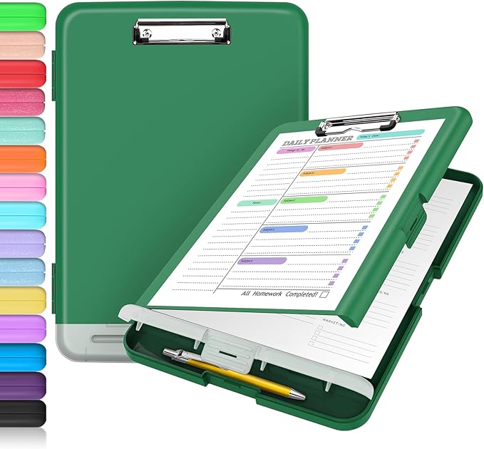 Sooez Clipboard with Storage, Clip Board 8.5 x 11 with Pen Holder, Plastic Organization Case Box for Letter Legal A4 Size Paper, Low Profile Clip, Nurses Teachers Must Haves, School & Office Supplies