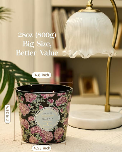 M&SENSE Neroli Noir Scented Candle, 28.2oz 3 Wick Natural Soy Wax Large Candles, Long Lasting Clean Slow Burning No Toxic Décor for Home Relaxation, Romantic Dates & Gift-Giving