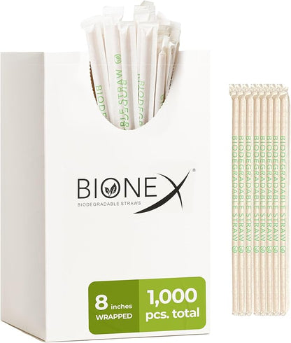 Wrapped Biodegradable Straws – 8” Sugarcane Drinking Straws, Plastic-Free & Compostable – Bulk Wholesale Case for Restaurants & Cafes, US-Manufactured (1,000 Count per Case)