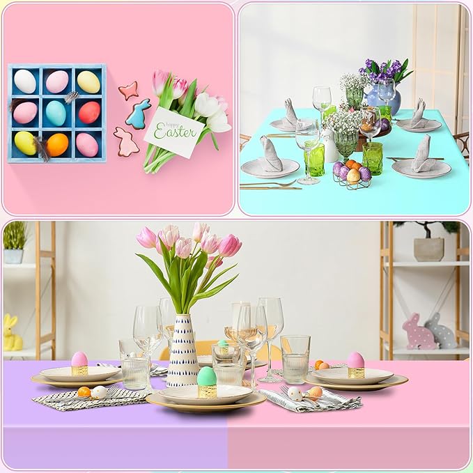 12Pcs Plastic Pastel Color Tablecloths,Assorted Color Table Cloth Disposable Rectangle Table Covers for Baby Shower, Wedding,Birthday Party,Spring Easter and Summer Party Decorations, 54 x 108 Inch