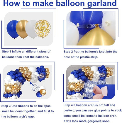 Royal Blue and Gold Balloons Arch Garland Kit 164pcs Different Sizes Balloon 5 10 12 18 with Gold Confetti Balloon for Anniversary Wedding New Year Birthday Party Decorations