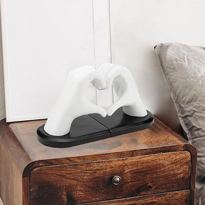 White Bookends, Heavy Duty Bookend Holder Decor, Finger Heart Shaped, Modern Art Sculpture, Bookends Decorative, Boho Decor for Desktop Bedroom Study Room(White)