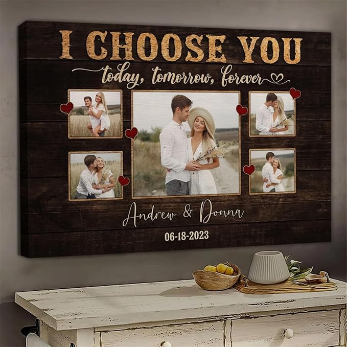 Dem Canvas Personalized Canvas Prints, Custom Photo And Name, I Choose You Forever, Wedding Gifts For Couple Anniversary Valentines Canvas (36x24)