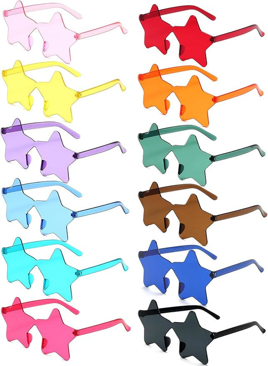 12/26/36 Pairs Rimless Star Shaped Sunglasses Transparent Glasses Bulk Fun Sunglasses for Party Favors