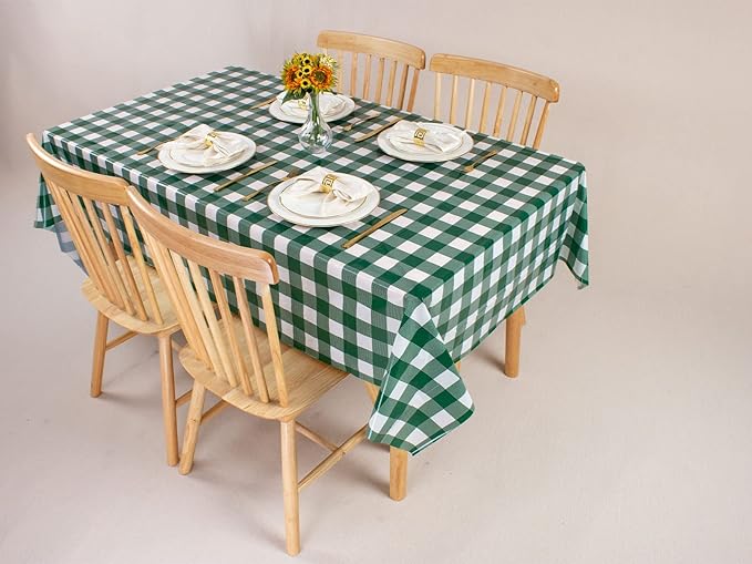 Kesfey 8 Packs Green and White Checkered Tablecovers 54 x 108 Inches Disposable Party Picnic Table Cloth SpillProof Plastic Gingham Tablecovers for Camping Decoration Party Favors