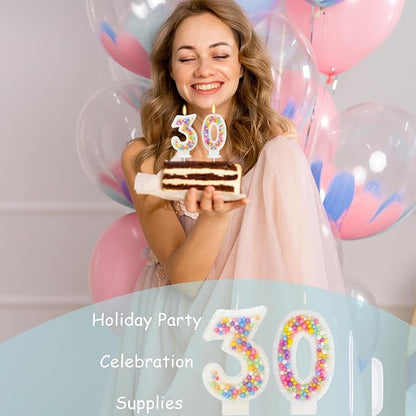 30th Birthday Candle for Cake, Colorful Macaron Numeral Candles for Women/Girl, Theme Birthday Party Cake Decorations, Cake Topper for Birthday Party Supplies (Number 30)