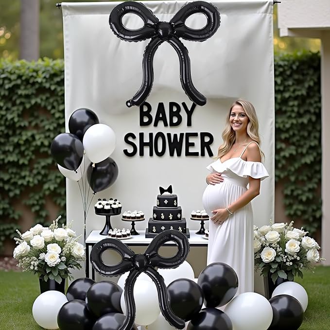 4 Pcs Black Bow Balloons Bow Birthday Decorations Bow Theme Birthday Party Decor for Bridal Shower Baby Shower Engagement Bachelorette Party Decorations 26 x 24 Inch