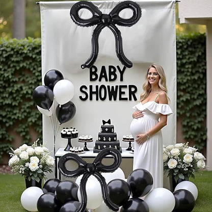 4 Pcs Black Bow Balloons Bow Birthday Decorations Bow Theme Birthday Party Decor for Bridal Shower Baby Shower Engagement Bachelorette Party Decorations 26 x 24 Inch