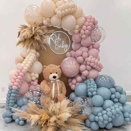 Gender Reveal Balloon Arch Kit 139Pcs Dusty Pink and Fog Blue Balloons White Sand Balloons for Boho Wedding Bride Anniversary Birthday Baby Shower Bridal Bear Theme Decorations