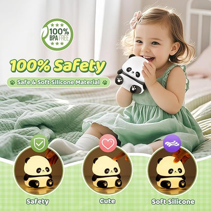 One Fire Panda Night Light for Kids Night Light, 16 Colors nightlight for Kids Room, Dimmable + Soft Silicone +12H Use Touch Nightlight Cute Lamp Kawaii Panda Gifts for Baby Toddler Girl Boy