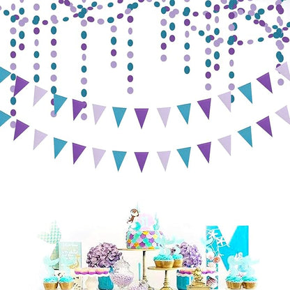 Purple-Blue Mermaid Party-Decorations Paper Garland Streamers - 52Ft Girls Birthday Baby Shower Glitter Hanging Decor Banner,Little Mermaid Theme Under The Sea Backdrop Bunting Panduola
