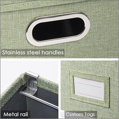 PRANDOM File Organizer Box - Set of 1 Collapsible Decorative Linen Filing Storage Hanging File Folders with Lids Office Cabinet Letter/Legal Green (17x14x11.2 inch)