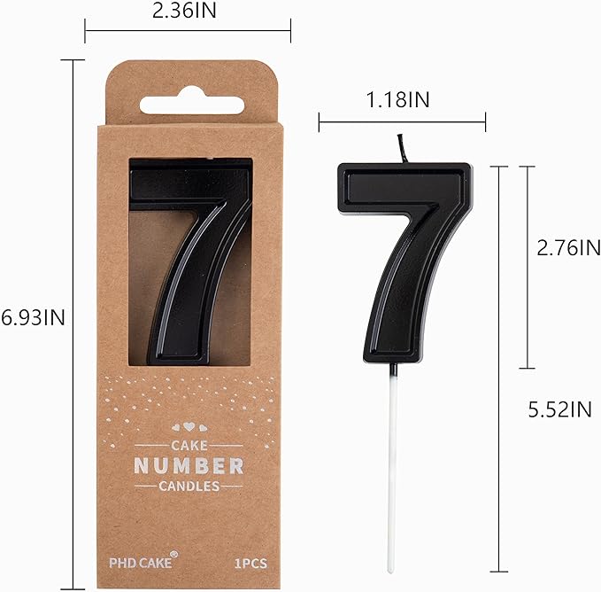 PHD CAKE 2.76 Inch Luxe Black 7 Number Birthday Candles, Black Number Candles, Cake Number Candles, Party Celebration