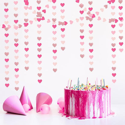 Hot-Pink Rose-Gold Party Decorations Heart-Garland - 52ft Wedding Bridal Shower Hanging Decoration Streamers Banner,Baby Girl Birthday Bachelorette Engagement Mohters Decor Panduola