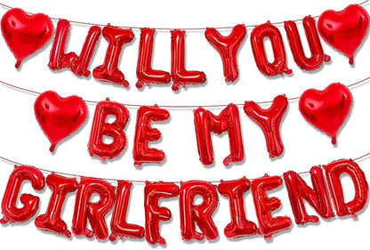 Will You Be My Girlfriend Balloons-16 Inch Red Foil Letters Balloon Heart Balloon Valentines Day Balloons for Wedding Engagements Proposals party Decorations