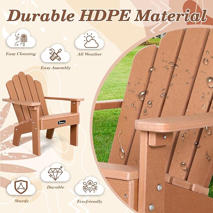 FUNBERRY Kids Outdoor Chair, CPC Certified HDPE Kids Adirondack Chairs Set of 2, All Weather Easy Installation Toddler Outdoor Chair with Ergonomic Design for Patio, Garden, Picnic, Backyard, Beach