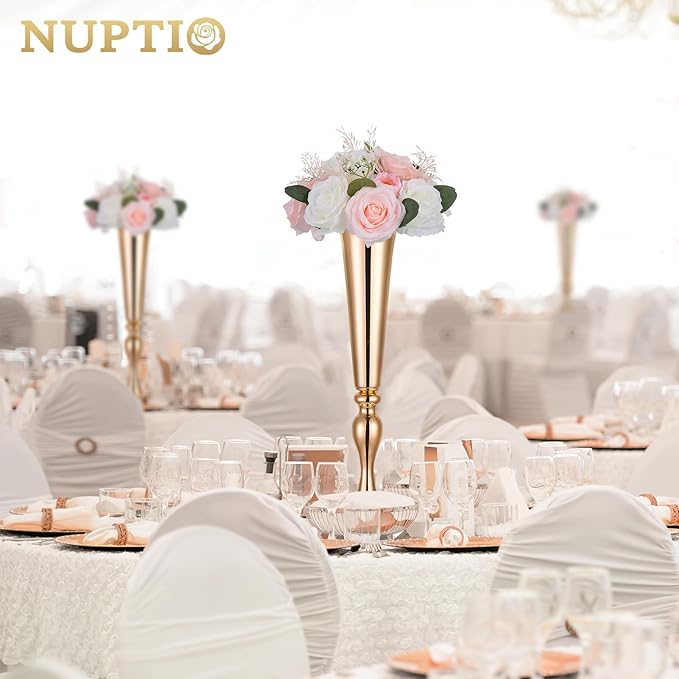 NUPTIO Flower Centerpieces for Tables Decorations: 10 Pcs Pink & White Artificial Rose Floral Arrangement for Wedding Party Centerpiece Decor 9.4 Inch Diameter