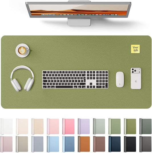 YSAGi Leather Desk Protector, Office Mat, Large Mouse Mat, Non-Slip PU Leather Blotter, Laptop Pad, Waterproof Writing Pad for Office and Home (Green, 35.4" x 17")