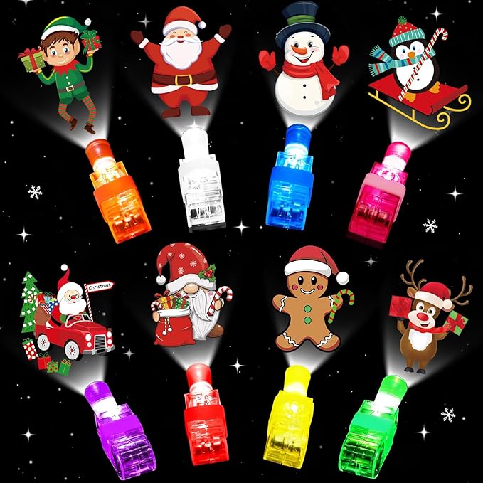40PCS Christmas Party Favors for Kids,Christmas LED Light Up Finger Lights Glow in the Dark Party Favors for Kids, Classroom Prizes Trick or Treats Gifts