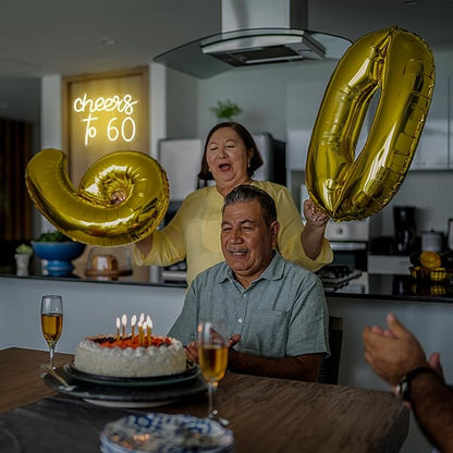 Cheers to 60 Neon Sign - 60th Birthday LED Neon Lights - Warm White - Happy Birthday Signs for Wall Decor - 60 Years LED Signs for Wall, Bedroom, Bar, Wedding, Party Decor