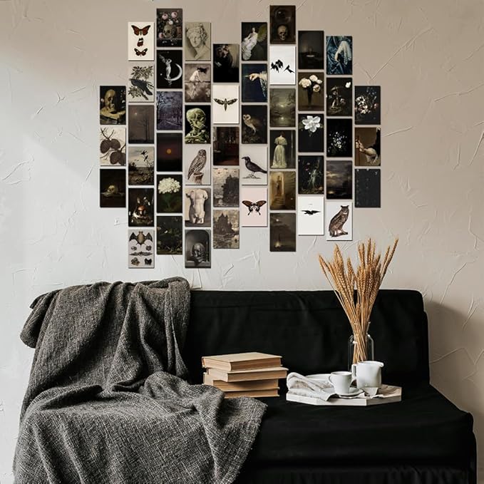 TRAMIN Moody Dark Academia Decor, Vintage Dark Academia Wall Art Prints, 50Pcs Victorian Gothic Decor for Home, Witchy Goth Wall Collage Kit (4x6)