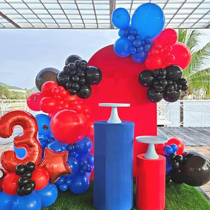 50pcs 12 Inch Black Red and Blue Balloons, Red Blue Silver Balloons Red Blue Balloon Black Red Blue Confetti Silver Latex Balloons for Birthday Baby Shower Graduation Party Decorations