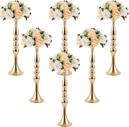 Sabary 6 Pcs Wedding Flower Stand Metal Flower Centerpieces Stand for Table Vase Arrangement Rack for Wedding Reception Dinner Table Party Decor(20 Inch,Gold)