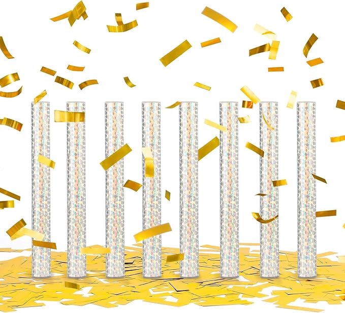 BATTIFE Confetti Wands, 7.8inch Confetti Shoot Poppers, Tissue Paper Flick Flutter Sticks for Wedding Celebrations, Anniversary, Birthday Parties, Gold (8Pack)