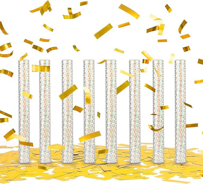 BATTIFE Confetti Wands, 7.8inch Confetti Shoot Poppers, Tissue Paper Flick Flutter Sticks for Wedding Celebrations, Anniversary, Birthday Parties, Gold (16Pack)