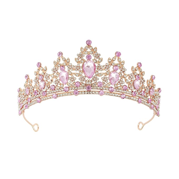 WOVOWOVO Princess Crown Queen Birthday Tiara for Women Girls, Pink Crystal Tiaras and Crowns Headband Hair Accessories for Bride Wedding Halloween Costume Party Prom Christmas Gifts