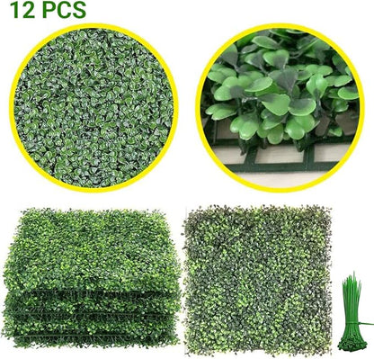 ZXMOTO 20"x20" Artificial Boxwood Hedge Panels 12PCS Artificial Boxwood Panels Topiary Hedge Plant Faux Grass Wall Decoration Faux Greenery Wall Panel for Indoor Outdoor Garden Backyard Home Decor
