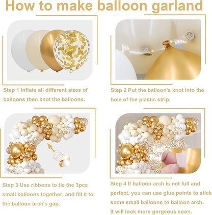 164PCS White and Gold Balloons Arch Kit 164PCS White Nude Balloons with Metallic Chrome Gold Confetti Latex Balloons for Boho Wedding Baby Bridal Shower Baptism Engagement Birthday Party Decorations