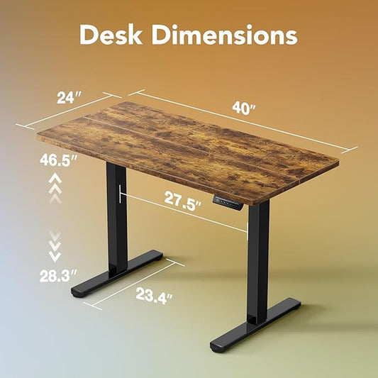 HUANUO Electric Standing Desk, 40 x 24 Inch Height Adjustable Computer Desk with Storage Bag, 4 Height Memory Settings, Sit Stand Up Desk for Home Office, Rustic Brown