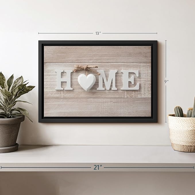 ElephantStock Home Sign Wall Art - Horizontal Floating Framed Canvas - 1-Piece Living Room Wall Decor - Photography Typography Canvas Print - Brown and Beige Decor for Wall - 13" X 9"