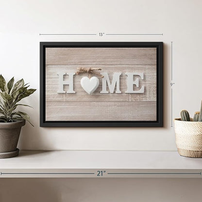 ElephantStock Home Sign Wall Art - Horizontal Floating Framed Canvas - 1-Piece Living Room Wall Decor - Photography Typography Canvas Print - Brown and Beige Decor for Wall - 13" X 9"