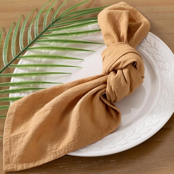 Socomi Cloth Napkins Caramel Fall Thanksgiving Washable Reusable Bulk Linen Cotton Napkins Set of 10 17"x17" for Wedding Party Bridal Baby Shower Birthday Dining Table Decorations