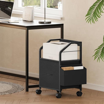 Small File Cabinet, Rolling Filing Cabinet for Under Desk with Divider, Single Non-Woven Fabric Drawer File Organizer for A4/Letter Size Documents, Under Desk Storage, Black FCBK3001