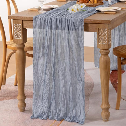 MLMC Grey Table Runner Cheesecloth Table Runner 10ft Sheer Rustic Gauze Cheese Cloth Centerpiece Decor 35x120 Inches for Wedding Party Bridal Shower Birthday Winter Decor