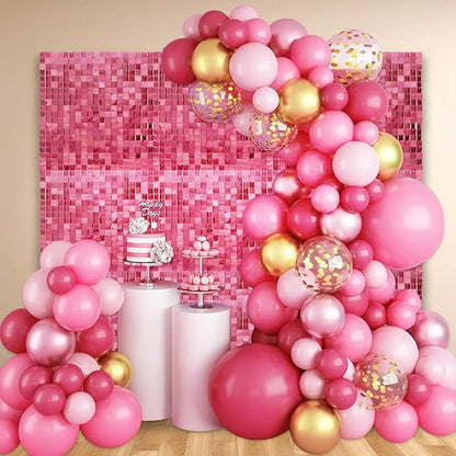 48 PCS Deep Pink Shimmer Wall Backdrop, Laser Square Sequin Photo Backdrops Panel, Glitter Wall Background for Birthdays, Weddings, Halloween, Engagements, Disco Bachelorette Party Decoration (6x8FT)