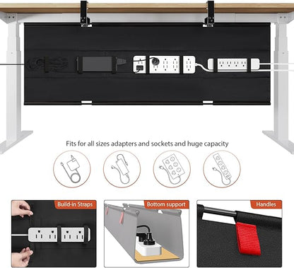 Univivi No Drill Under Desk Cable Management Tray, 48" Cord Organizer for Table, Clamp/Screw Mount Desk Cable Management, Premium Fabric Cable Management Tray for Office, Home (Extra Large)