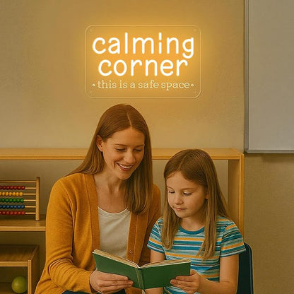 Calming Corner Neon Sign for Classroom Decor Warm White, Dimmable Calm Down Corner Led Light Sign for Kids Room Classroom Library School Therapy Office, Gifts USB Powered for Home Preschool 12"X7.6"