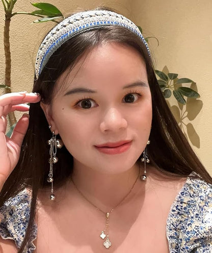 Women's Boho Sequin Pearls Headbands for Women Non Slip, Girls Sparkly Wide Hair Accessories Christmas Gift (Boho Blue Wide)