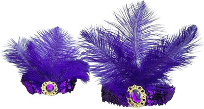 Feather Headpiece Sequins Headbands 1920s Flapper Showgirl Headpieces for Women Girls Carnival Party Accessories