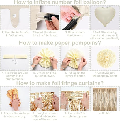 Beige 21st Birthday Decorations for Her Cream Number 21 Balloon Nude Gold Happy Birthday Banner Fringe Curtain Paper Pom Poms Blush White Sand Champagne Star Foil Balloons Neutral Boho Party Decor